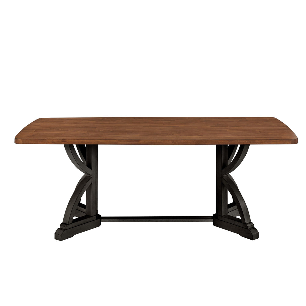 Homelegance Lea 78 Inch Solid Rubberwood Rectangular Dining Table Seats Eight for Family Meals Oak / Antique Black 530-78BK