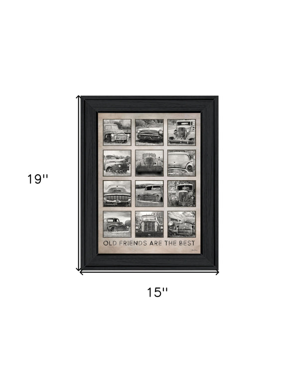 Homeroots Old Friends Cars Are The Best Black Framed Print Wall Art - Rustic Motorcycle Decor For Your Home  Wood 530005