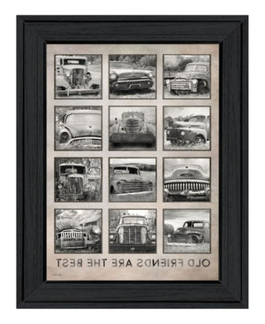 Homeroots Old Friends Cars Are The Best Black Framed Print Wall Art - Rustic Motorcycle Decor For Your Home  Wood 530005