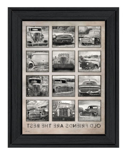 Homeroots Old Friends Cars Are The Best Black Framed Print Wall Art - Rustic Motorcycle Decor For Your Home  Wood 530005