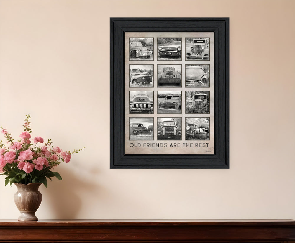 Homeroots Old Friends Cars Are The Best Black Framed Print Wall Art - Rustic Motorcycle Decor For Your Home  Wood 530005