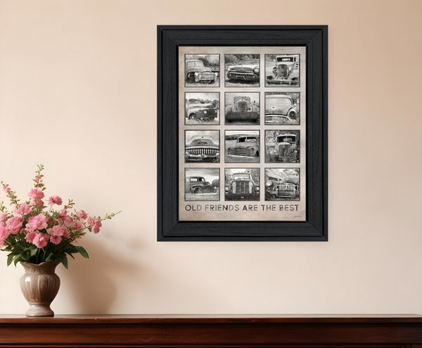 Homeroots Old Friends Cars Are The Best Black Framed Print Wall Art - Rustic Motorcycle Decor For Your Home  Wood 530005