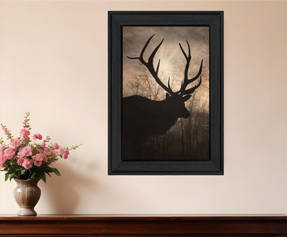 Homeroots Elk Sunrise Black Framed Print Wall Art  Wood 530012