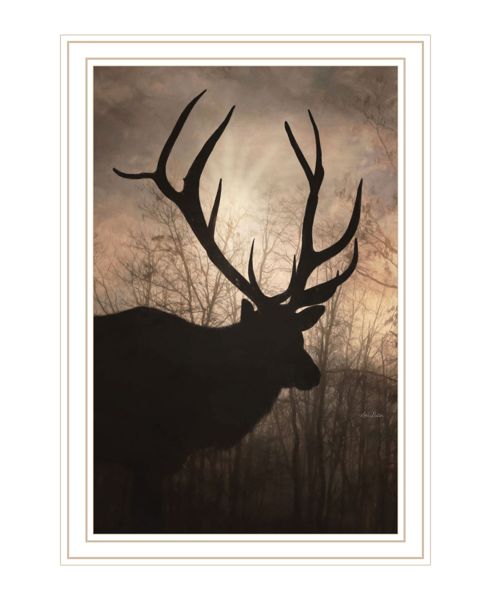 Homeroots Elk Sunrise White Framed Print Wall Art White Wood 530015