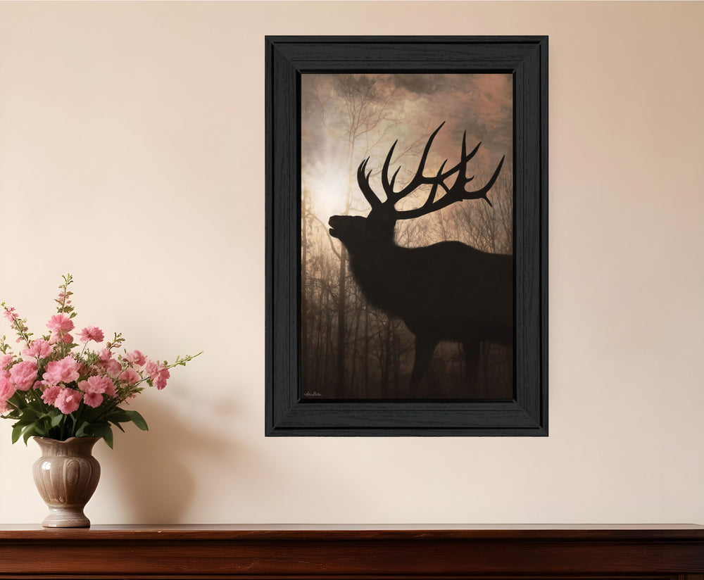Homeroots Elk Sunrise Black Framed Print Wall Art  Wood 530016