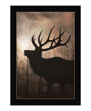 Homeroots Elk Sunrise Black Framed Print Wall Art Black Wood 530017