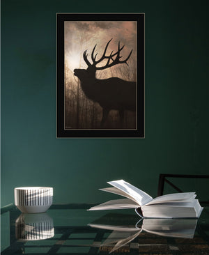 Homeroots Elk Sunrise Black Framed Print Wall Art Black Wood 530017