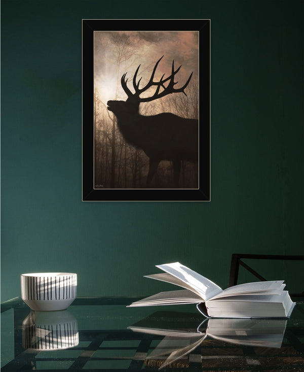Homeroots Elk Sunrise Black Framed Print Wall Art Black Wood 530017