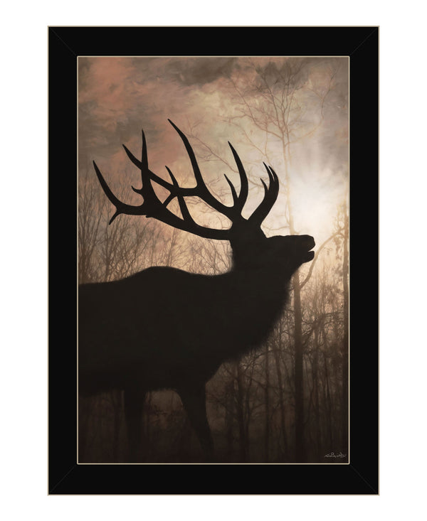 Homeroots Elk Sunrise Black Framed Print Wall Art Black Wood 530017