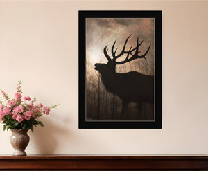 Homeroots Elk Sunrise Black Framed Print Wall Art Black Wood 530017