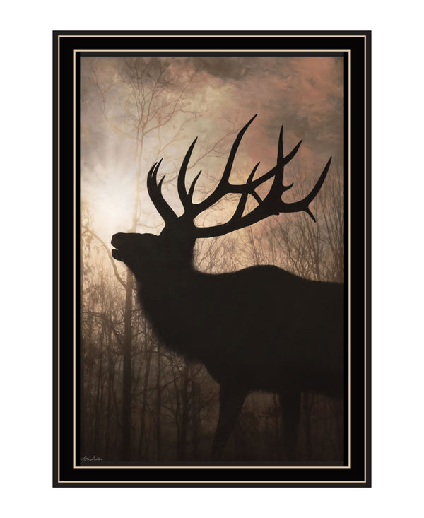 Homeroots Elk Sunrise Black Framed Print Wall Art Black And Gold Wood 530018