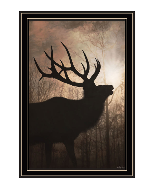 Homeroots Elk Sunrise Black Framed Print Wall Art Black And Gold Wood 530018