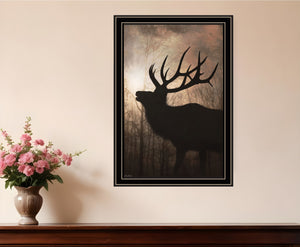 Homeroots Elk Sunrise Black Framed Print Wall Art Black And Gold Wood 530018