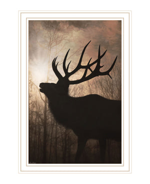 Homeroots Elk Sunrise White Framed Print Wall Art White Wood 530019