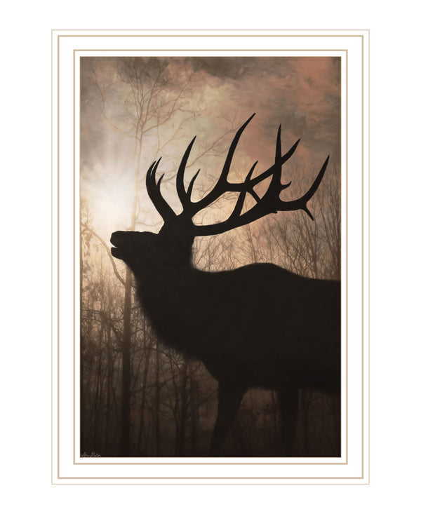 Homeroots Elk Sunrise White Framed Print Wall Art White Wood 530019