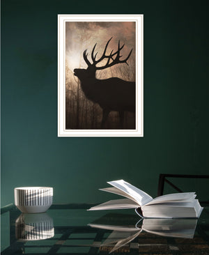 Homeroots Elk Sunrise White Framed Print Wall Art White Wood 530019