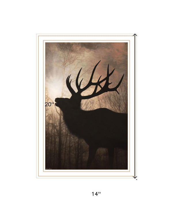 Homeroots Elk Sunrise White Framed Print Wall Art White Wood 530019