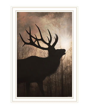 Homeroots Elk Sunrise White Framed Print Wall Art White Wood 530019