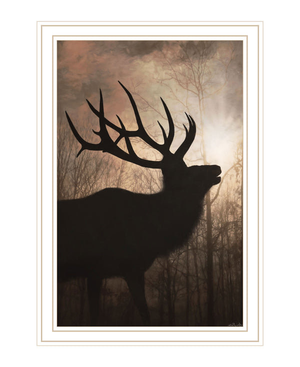 Homeroots Elk Sunrise White Framed Print Wall Art White Wood 530019