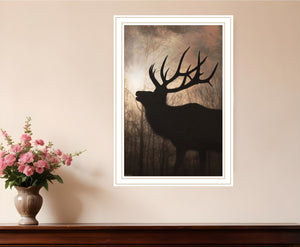 Homeroots Elk Sunrise White Framed Print Wall Art White Wood 530019