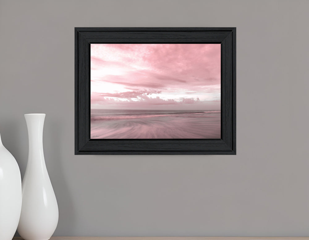Homeroots Pink Beach Emotions Black Framed Print Wall Art – Rustic Decor For Modern Farmhouse Vibes, 15"X19"  Wood 530024