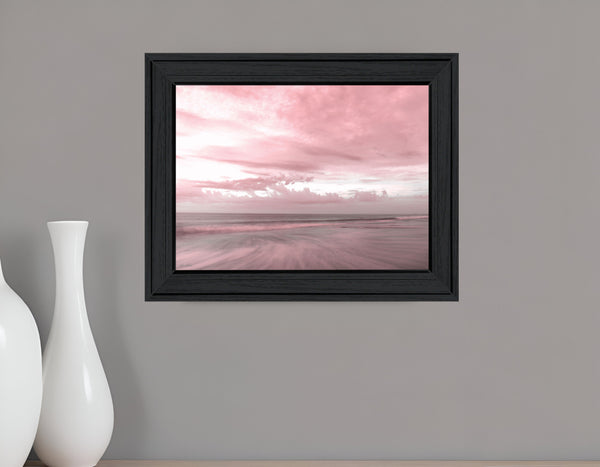 Homeroots Pink Beach Emotions Black Framed Print Wall Art – Rustic Decor For Modern Farmhouse Vibes, 15"X19"  Wood 530024
