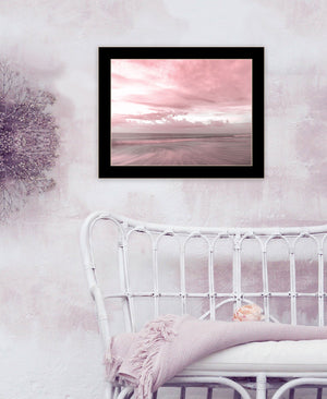 Homeroots Pink Beach Emotions Art Print - Unique Framed Decor For Trendy Rustic Modern Farmhouse Walls Black Wood 530025