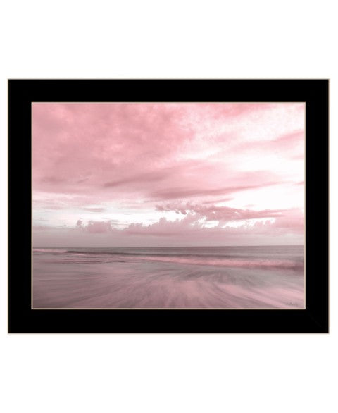 Homeroots Pink Beach Emotions Art Print - Unique Framed Decor For Trendy Rustic Modern Farmhouse Walls Black Wood 530025