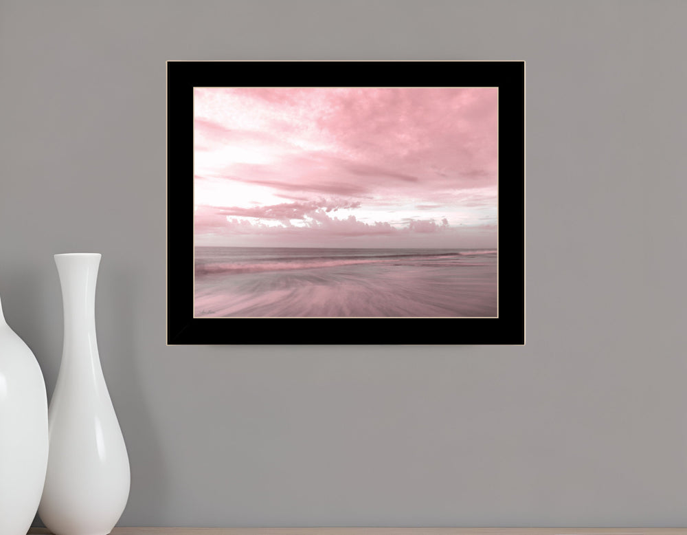 Homeroots Pink Beach Emotions Art Print - Unique Framed Decor For Trendy Rustic Modern Farmhouse Walls Black Wood 530025