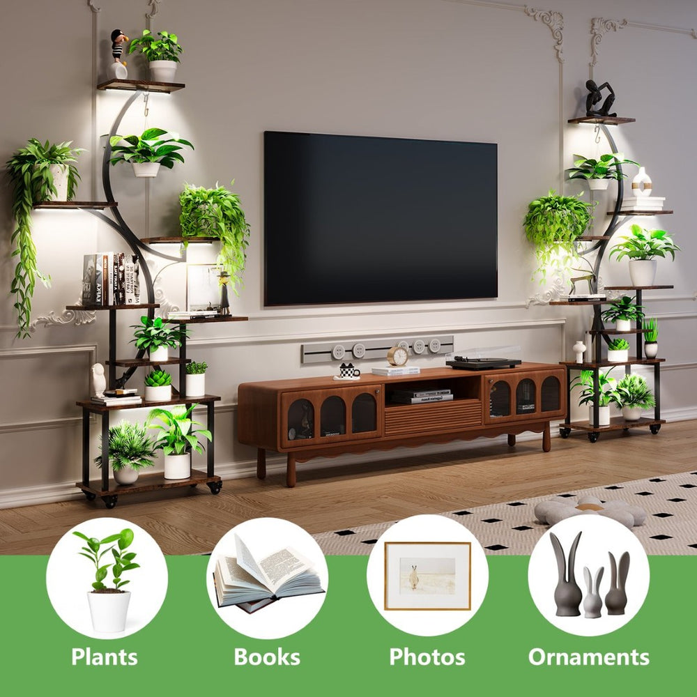 English Elm Plant Stand Indoor With Integrated Grow Lights, 62" Tall 8-Tier Mobile Plant Shelf For Any Room T3210P356960-GIGA