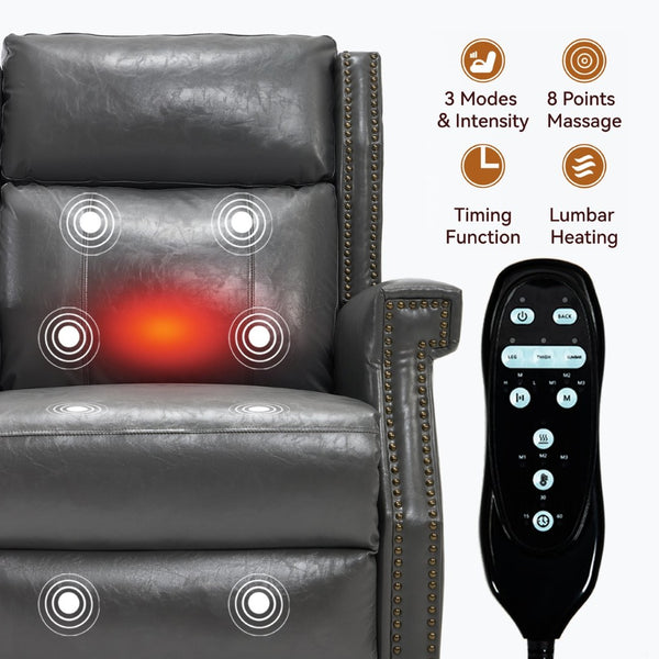 English Elm Emon's Overstuffed Chenille Power Lift Recliner with Massage Heat and Charging Ports Grey W1803S00088