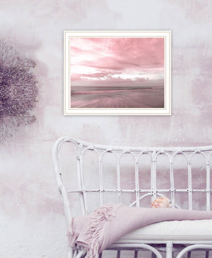Homeroots Pink Beach Emotions Art Print - Unique Framed Decor For Trendy Rustic Modern Farmhouse Walls White Wood 530027