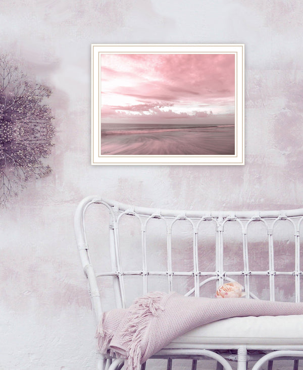 Homeroots Pink Beach Emotions Art Print - Unique Framed Decor For Trendy Rustic Modern Farmhouse Walls White Wood 530027