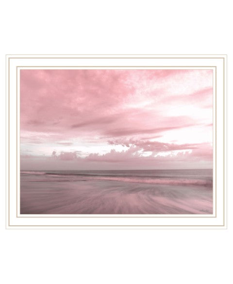 Homeroots Pink Beach Emotions Art Print - Unique Framed Decor For Trendy Rustic Modern Farmhouse Walls White Wood 530027