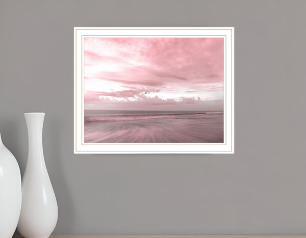 Homeroots Pink Beach Emotions Art Print - Unique Framed Decor For Trendy Rustic Modern Farmhouse Walls White Wood 530027