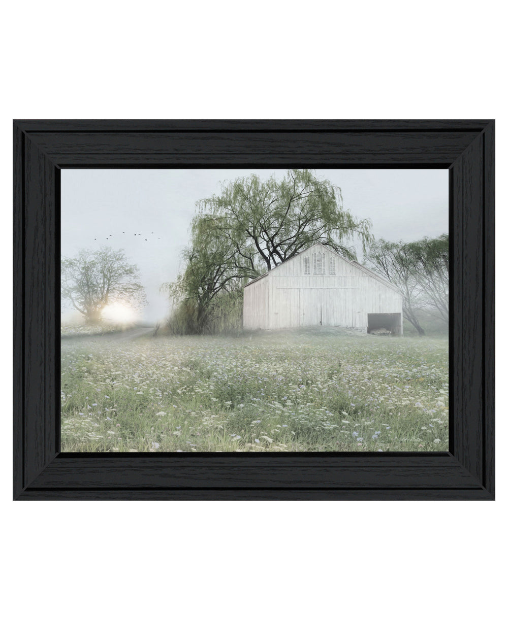 Homeroots Green Country Morning Black Framed Print Wall Art - Rustic Farmhouse Decor For Modern Spaces  Wood 530028