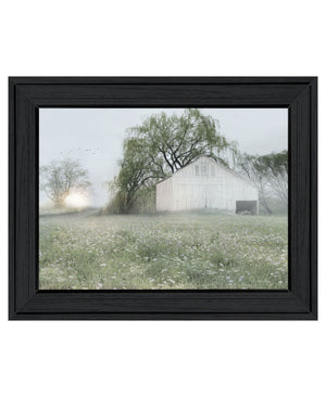 Homeroots Green Country Morning Black Framed Print Wall Art - Rustic Farmhouse Decor For Modern Spaces  Wood 530028