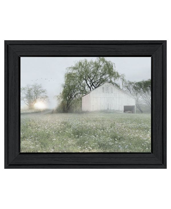 Homeroots Green Country Morning Black Framed Print Wall Art - Rustic Farmhouse Decor For Modern Spaces  Wood 530028