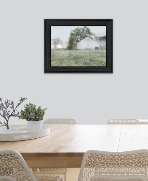 Homeroots Green Country Morning Black Framed Print Wall Art - Rustic Farmhouse Decor For Modern Spaces  Wood 530028