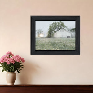 Homeroots Green Country Morning Black Framed Print Wall Art - Rustic Farmhouse Decor For Modern Spaces  Wood 530028