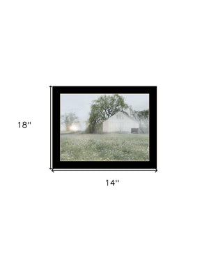 Homeroots Green Country Morning Framed Print Wall Art - Rustic Decorative Accent For Modern Farmhouse Style Black Wood 530029