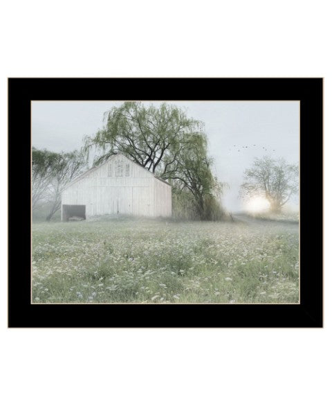 Homeroots Green Country Morning Framed Print Wall Art - Rustic Decorative Accent For Modern Farmhouse Style Black Wood 530029