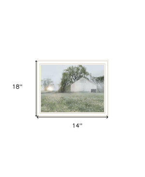 Homeroots Green Country Morning Framed Print Wall Art - Rustic Decorative Accent For Modern Farmhouse Style White Wood 530031