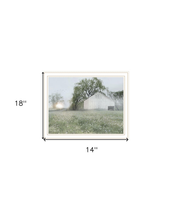 Homeroots Green Country Morning Framed Print Wall Art - Rustic Decorative Accent For Modern Farmhouse Style White Wood 530031