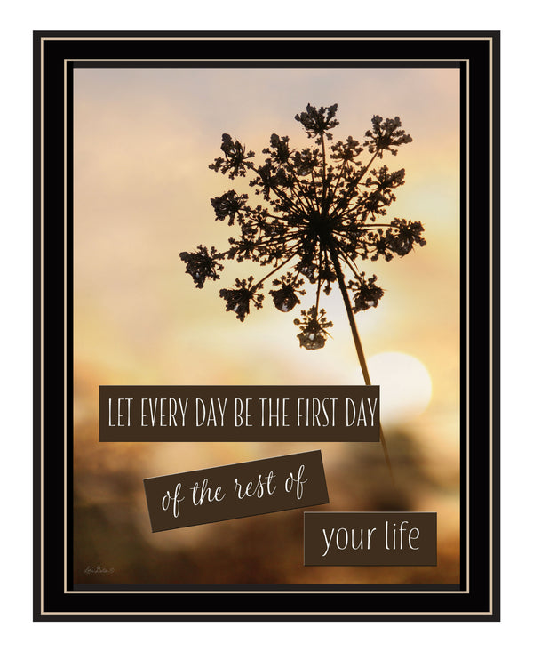 Homeroots The First Day Framed Print Wall Art - Rustic Charm For Modern Farmhouse Decor And Stylish Rooms Black And Gold Wood 530046