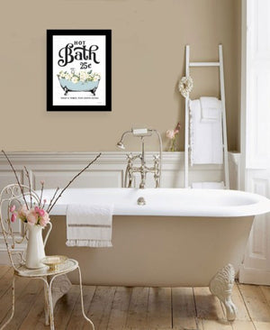 Homeroots Hot Bath Decorative Framed Print Wall Art For Bathroom – Rustic Farmhouse Style Home Décor Piece Black Wood 530061
