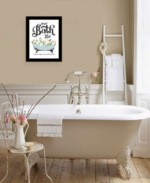 Homeroots Hot Bath Decorative Framed Print Wall Art For Bathroom – Rustic Farmhouse Style Home Décor Piece Black Wood 530061