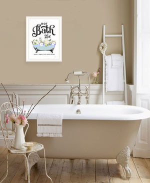 Homeroots Hot Bath Decorative Framed Print Wall Art For Bathroom – Rustic Farmhouse Style Home Décor Piece White Wood 530063