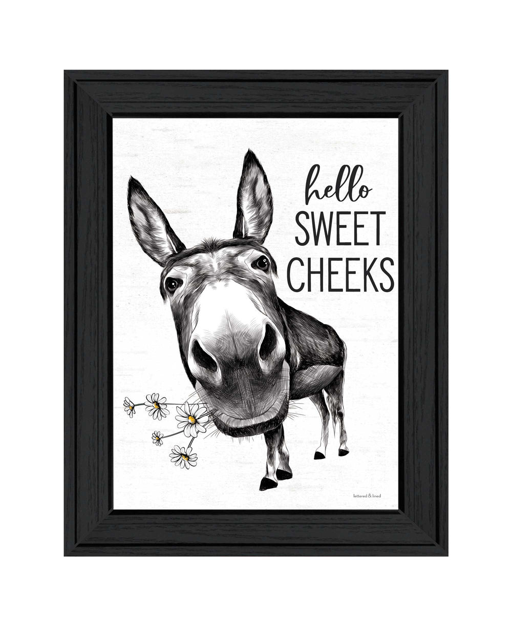 Homeroots Hello Sweet Cheeks Donkey Black Framed Print - Trendy Rustic Bathroom Wall Art For Stylish Decor  Wood 530068