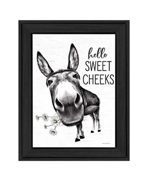 Homeroots Hello Sweet Cheeks Donkey Black Framed Print - Trendy Rustic Bathroom Wall Art For Stylish Decor  Wood 530068